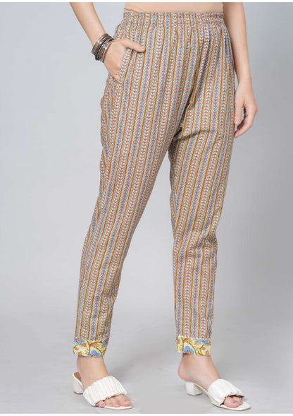 Mitrika Mustard & Multicolor Floral Print Cotton Kurta Pant Set with Printed Dupatta