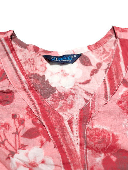 Mitrika Red Floral Printed Cotton Kurta Set with Dupatta