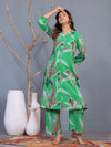 Mitrika Elegant Green Leaf-Print Cotton Co-Ord Set