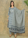Mitrika Elegant Indigo Handblocked Printed Cotton Kurta Set With Dupatta