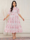 Mitrika Elegant Whisper White & Red Printed Tiered Midi Dress