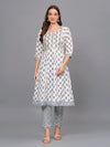 Mitrika Elegant White & Blue Printed Cotton Kurta Set