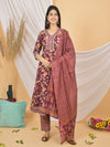 Mitrika Graceful Maroon Floral Printed Cotton Kurta Set with Dupatta