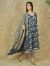 Mitrika Graceful Teal & Beige Floral Cotton Printed kurta set with Dupatta