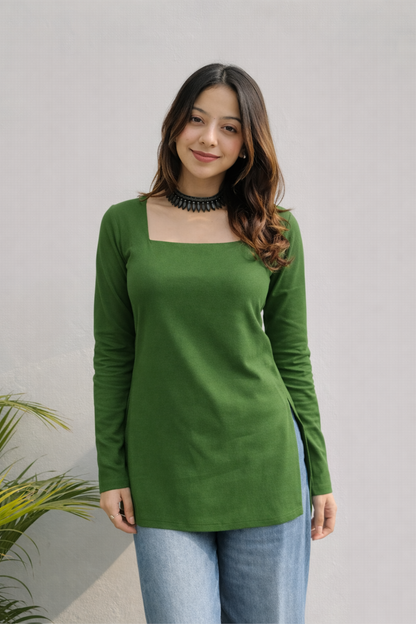 Women’s square neck cotton kurti with full sleeves