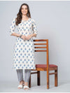 Mitrika Ivory Floral Printed Cotton Striped Kurta Set