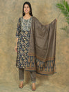 Mitrika Midnight Bloom Printed Cotton Kurta Set with Patterned Dupatta