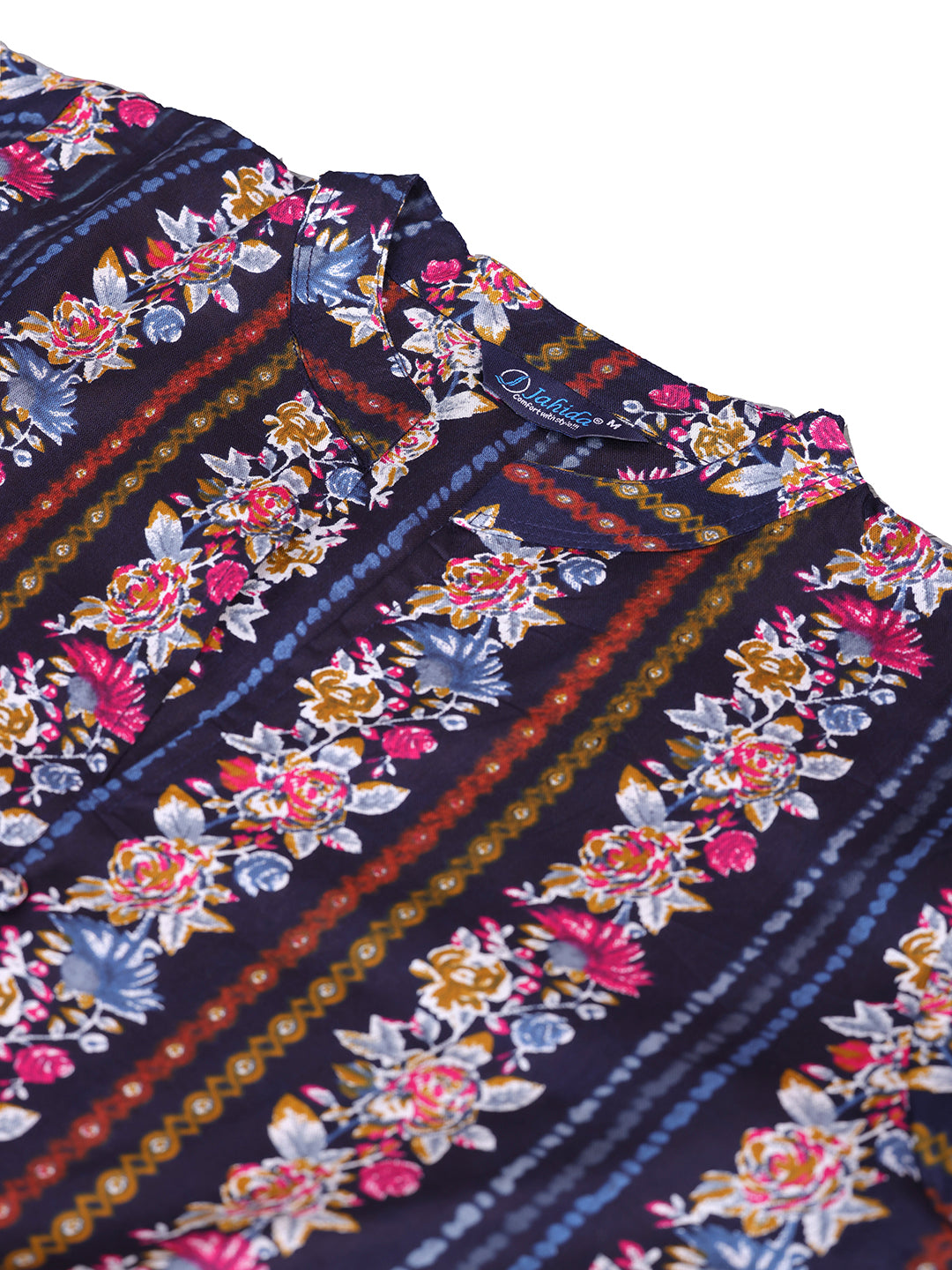 Floral midi dress, navy blue dress, ethnic long dress, cotton dress, A-line printed dress, women’s casual dress
