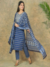 Mitrika Midnight Indigo Charm Cotton Kurta Set with Artistic Printed Dupatta