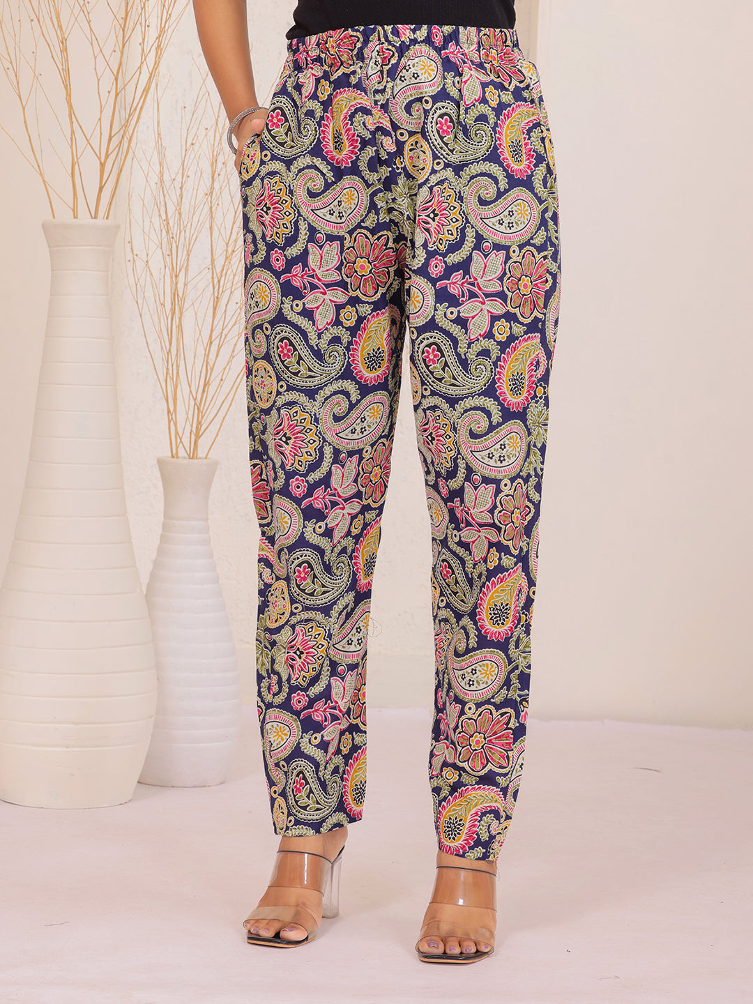 Multicolor Paisley Floral Printed Cotton Shirt Collar Co-Ord Set for Women