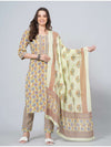 Mitrika Mustard & Multicolor Floral Print Cotton Kurta Pant Set with Printed Dupatta