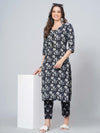 Mitrika Navy Floral Print Straight Kurta Set