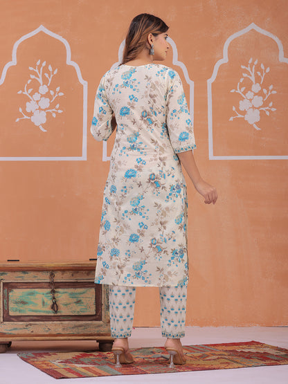 Floral printed cotton kurta set for women