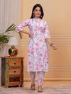 Mitrika Pink  Floral Mandarin Collar Three-Quarter Regular sleeves Cotton Kurta Set
