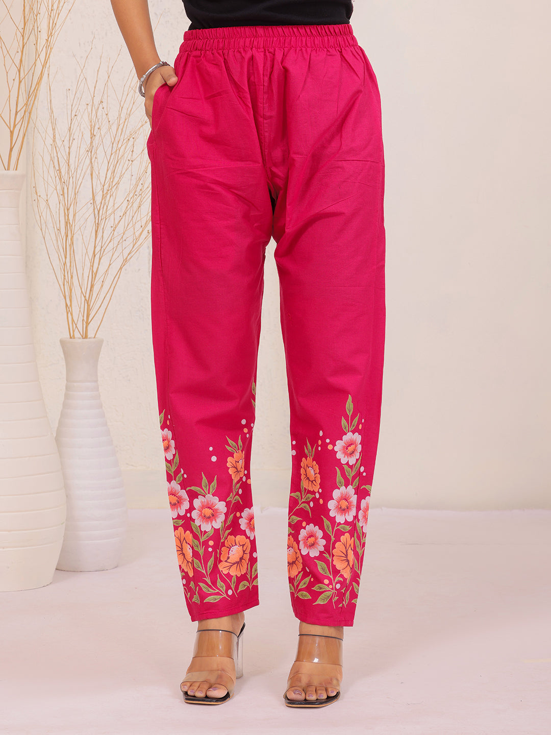 cotton pant, floral print pant, mataching pant, side pocket pant , elastic waitband, > Mitrika