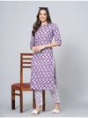Mitrika Purple Floral Printed Cotton Kurta Set