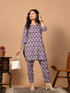 Mitrika Purple Handblocked Floral Printed Cotton  Co-Ord Set