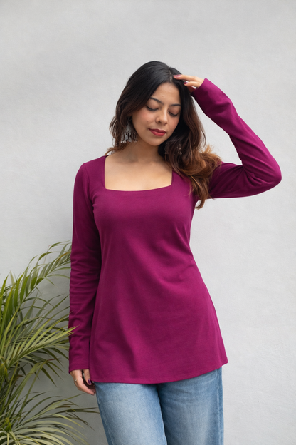 Solid purple short kurti in breathable cotton fabric
