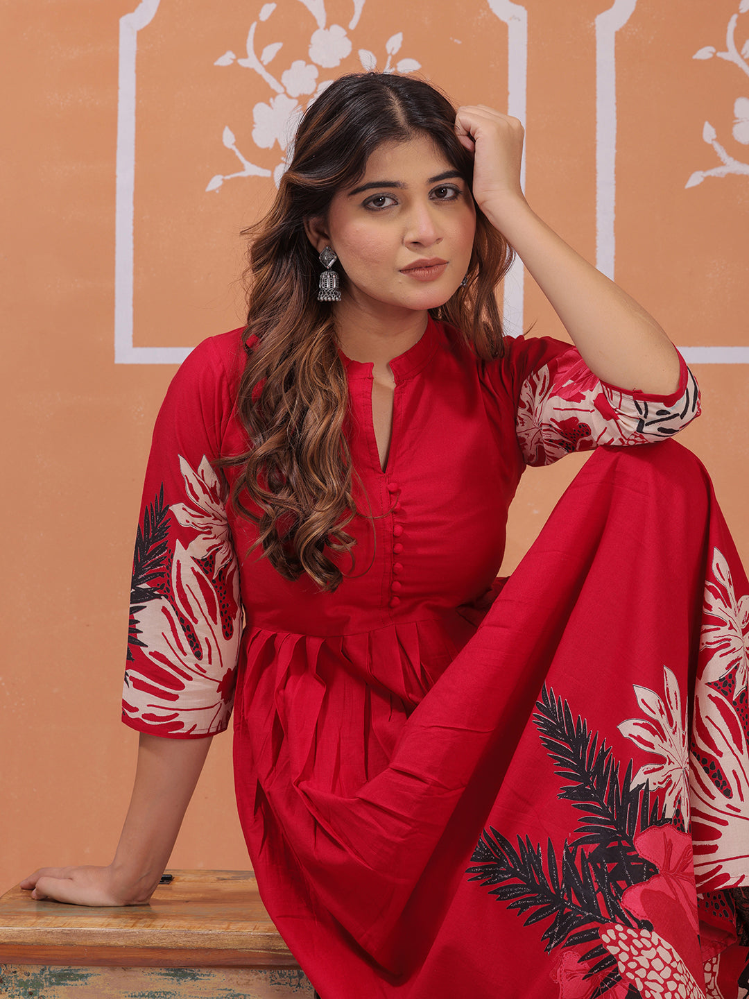 Mitrika women casual ethnic dress in red color