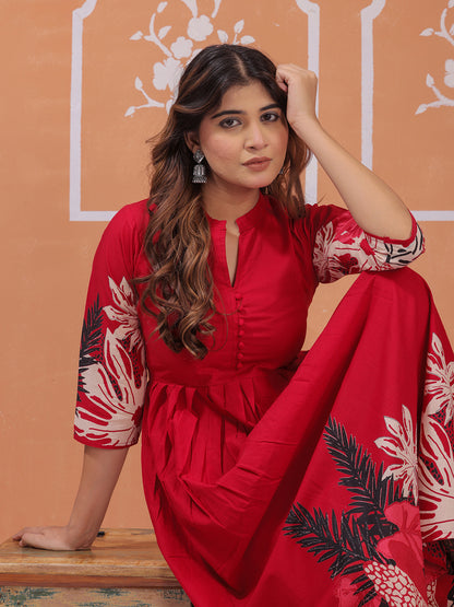 Mitrika women casual ethnic dress in red color