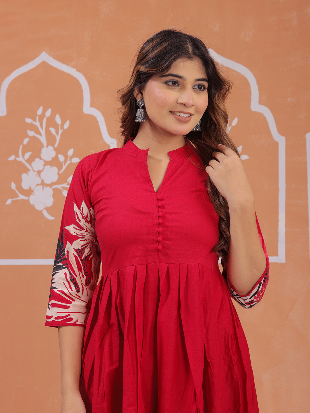 Mitrika floral kurti style dress with mandarin collar