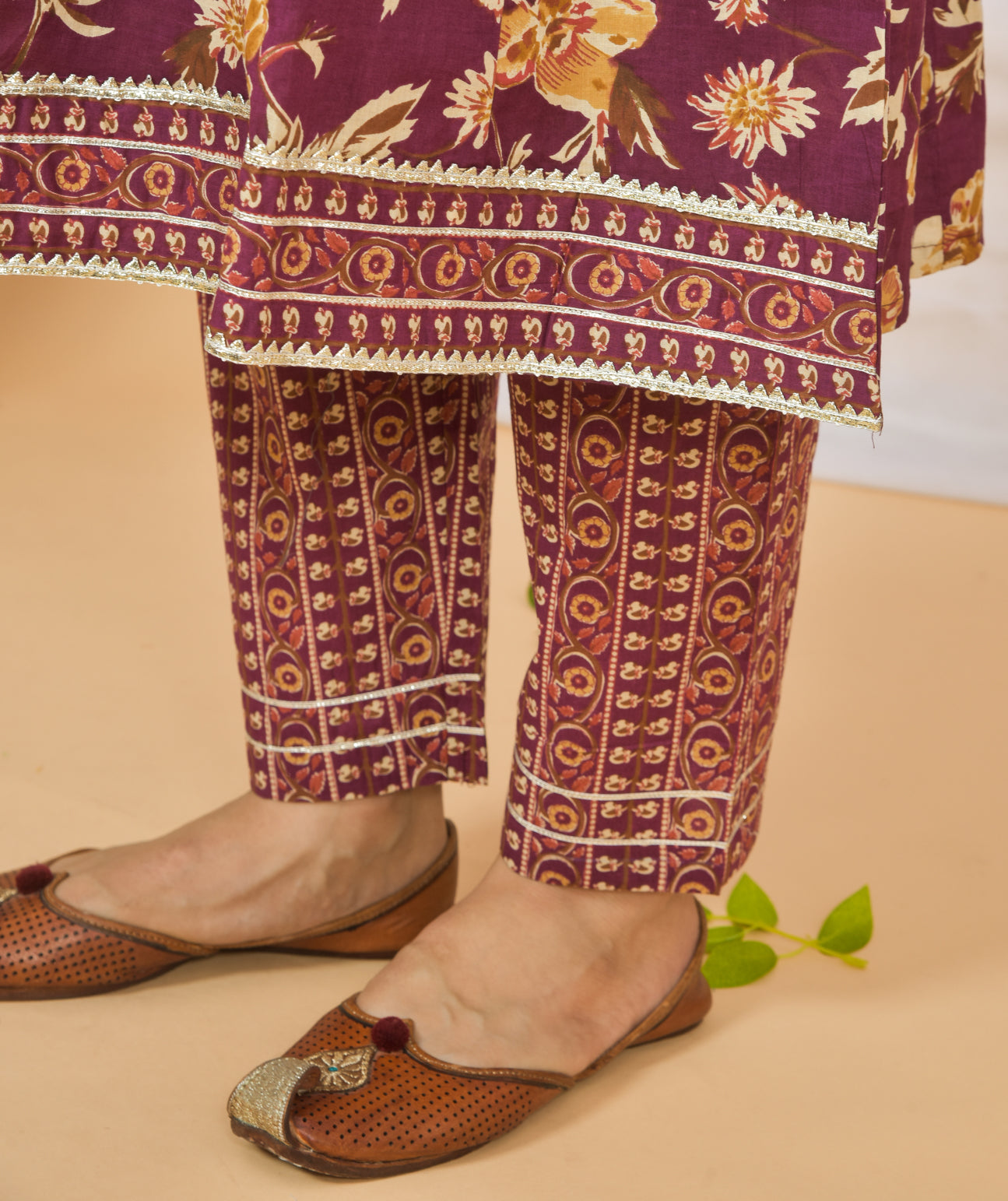 Mitrika Graceful Maroon Floral Printed Cotton Kurta Set with Dupatta