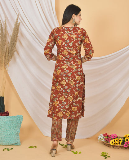 Mitrika Elegant Rust Printed Cotton Kurta Set with Dupatta – Ethnic Charm Redefined
