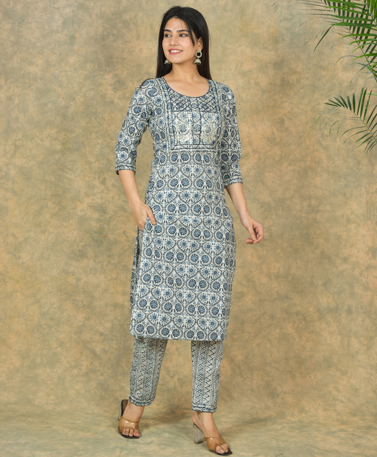 Mitrika Elegant Indigo Handblocked Printed Cotton Kurta Set With Dupatta