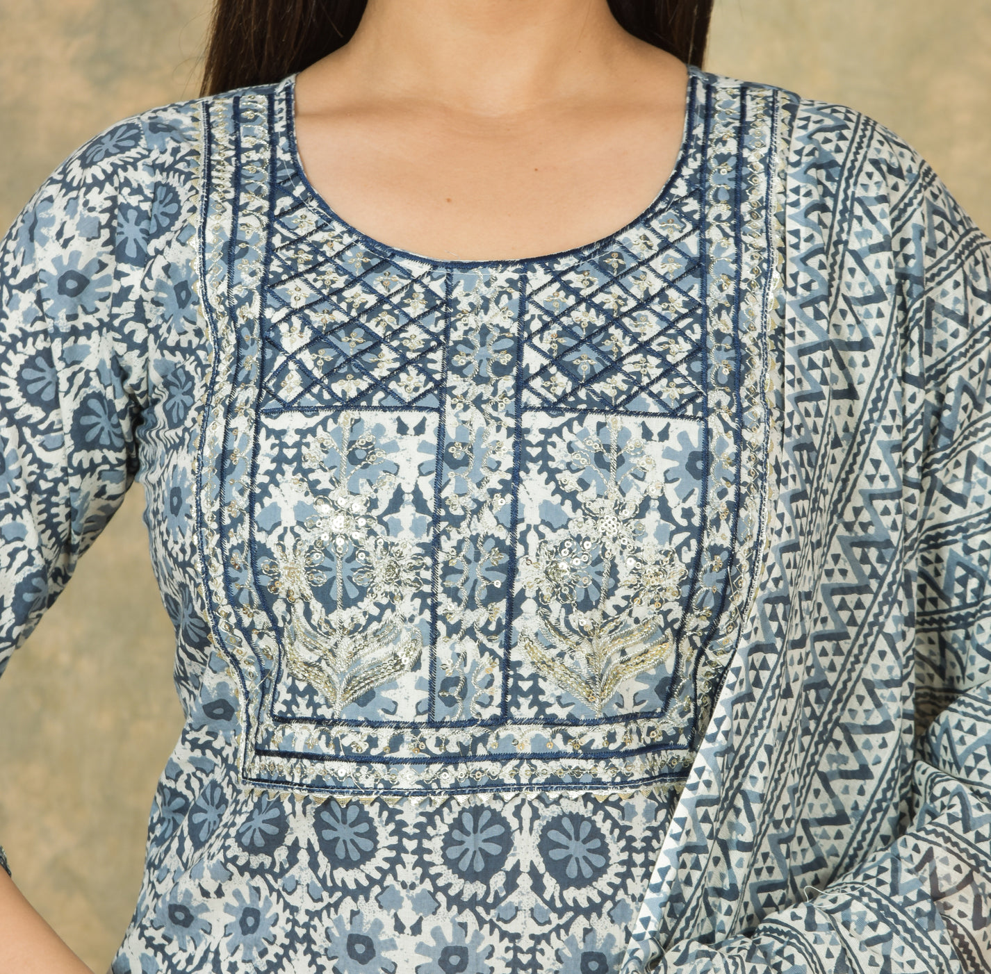 Mitrika Elegant Indigo Handblocked Printed Cotton Kurta Set With Dupatta