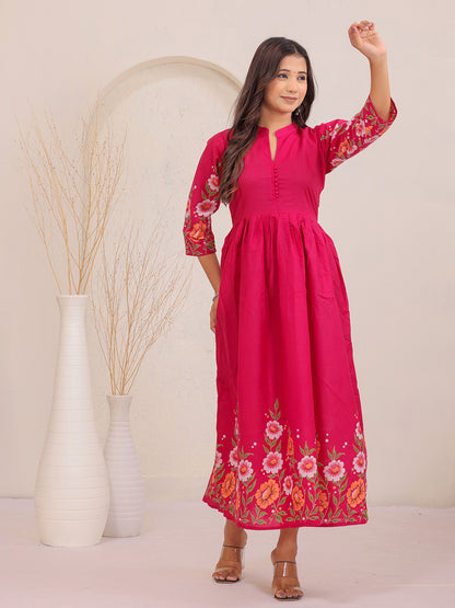 Lightweight pink cotton fit and flare dress for women