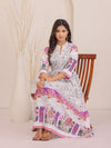 Women White Floral Printed Fit and Flared Dress with 3/4 Sleeves