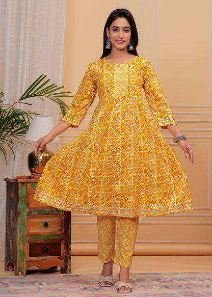 Yellow, Dupatta set, Floral, mitrika, Kurta, Kurti