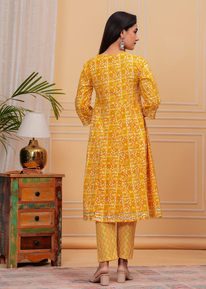 Yellow, Dupatta set, Floral, mitrika, Kurta, Kurti