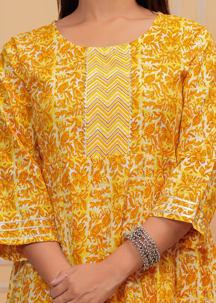 Yellow, Dupatta set, Floral, mitrika, Kurta, Kurti