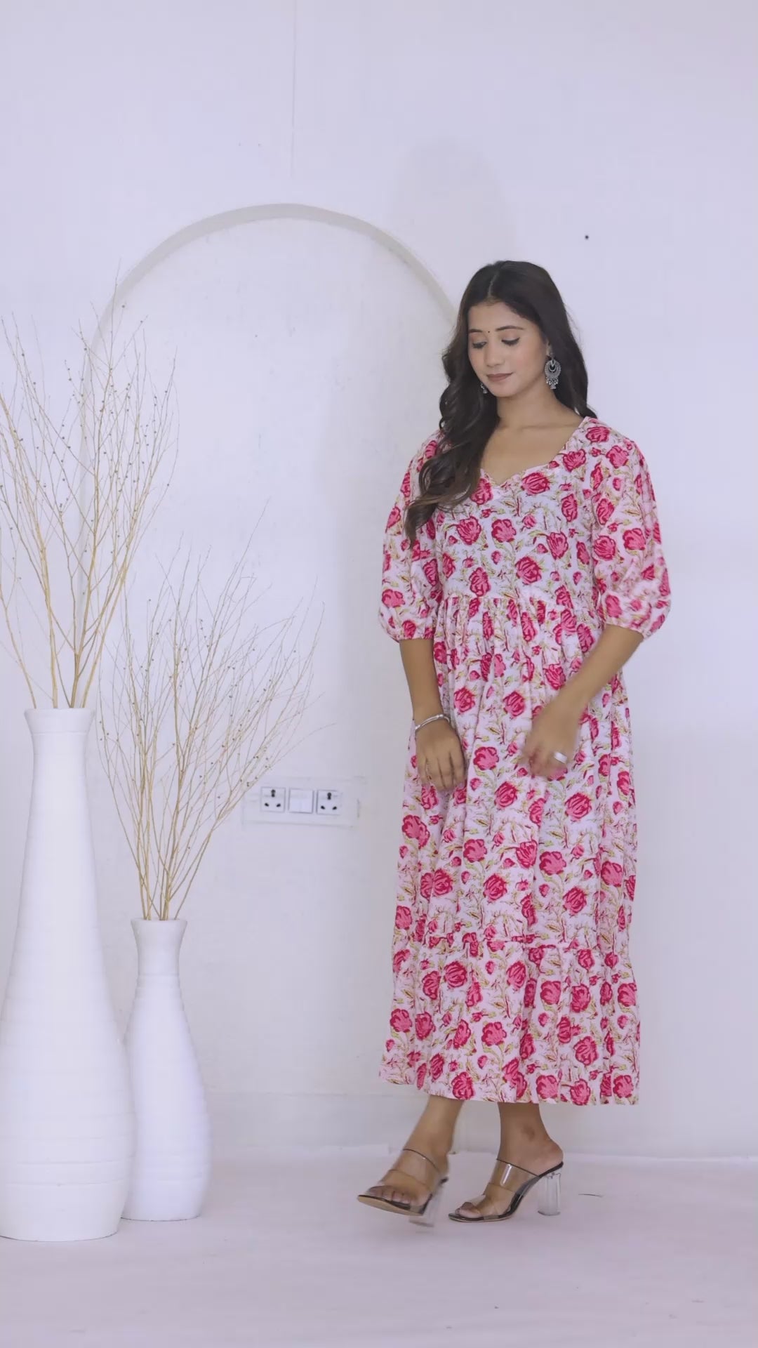 Pink floral fit and flare dress with sweetheart neckline