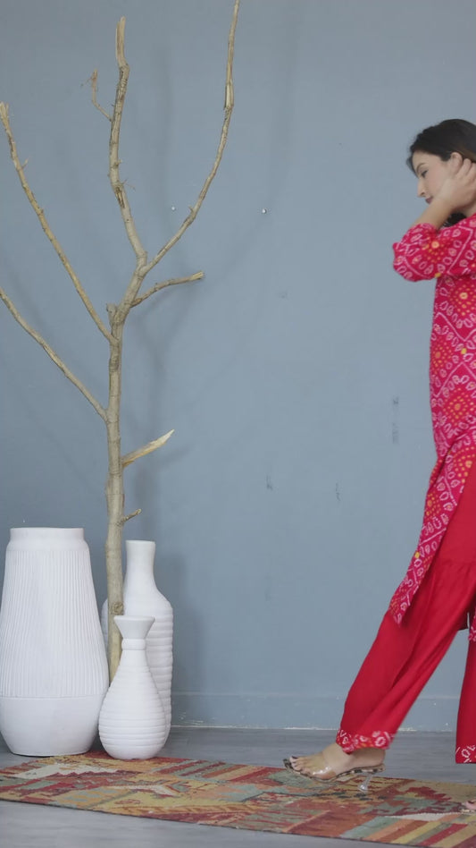 Mitrika Red Bandhani Print Kurta with Sharara Set