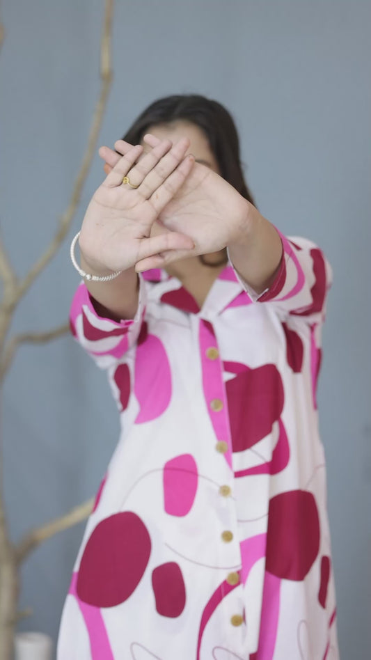 Mitrika White & Pink Abstract Print Cotton Co-ord Set