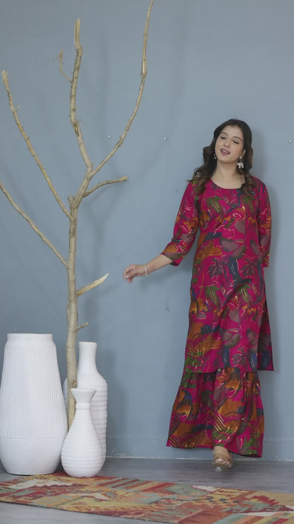 Mitrika Bold Tropical Viscose Rayon Foil Printed Sharara Set